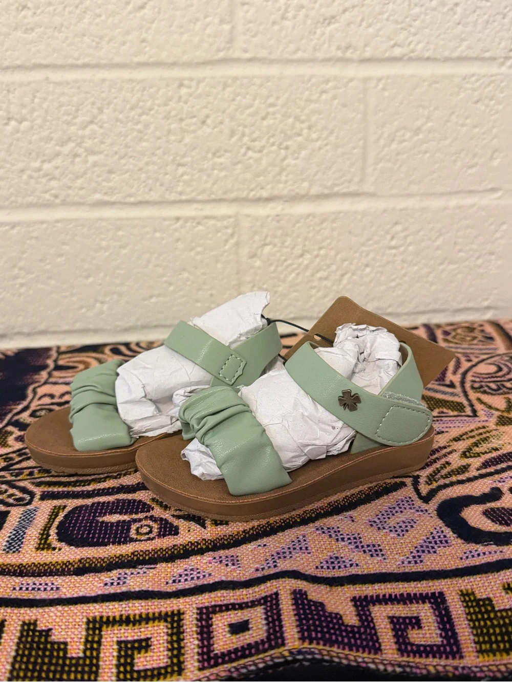 Lucky Brand Sage Green Ruched Toe Slide Sandals